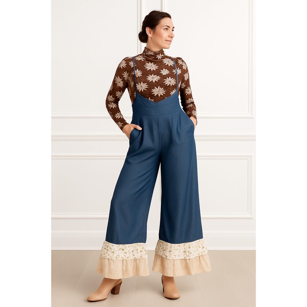 MSRP $69 NWT Upcycled Litz by UniqUSA Tencel Denim,  Patchwork Wide Leg Size S
